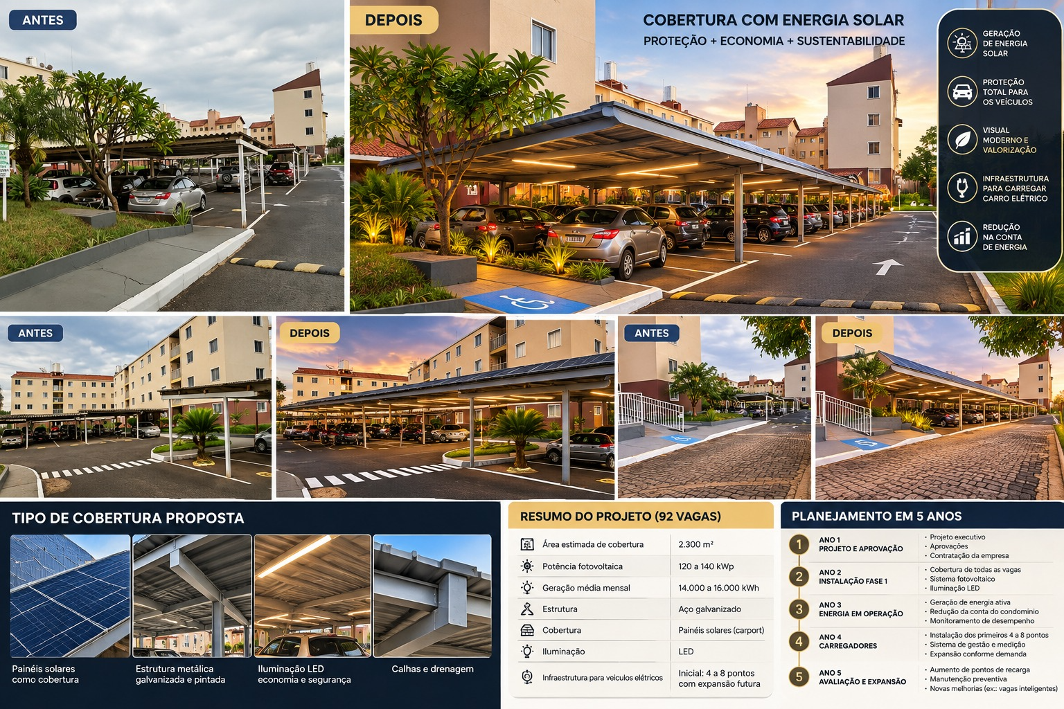 Estudo visual da cobertura com energia solar nas vagas